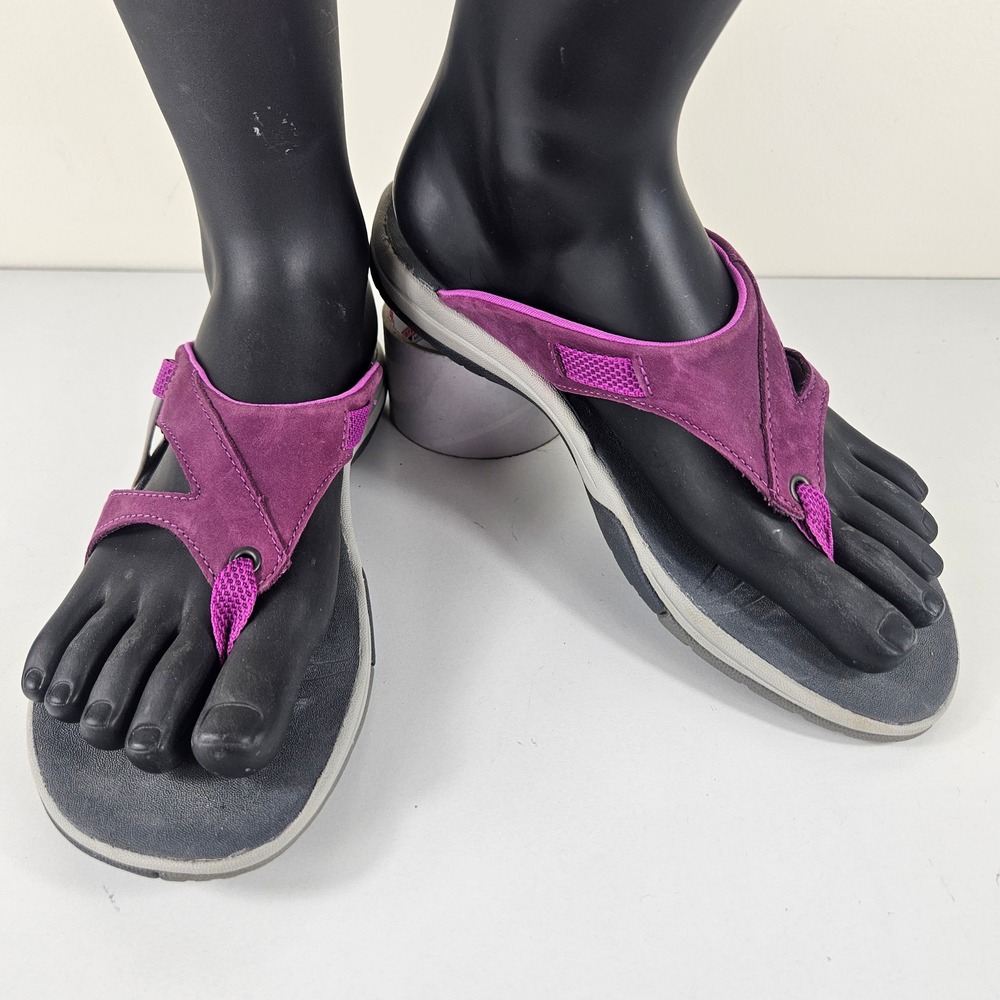 Merrell Womens 8 Dark Purple Nubuck Leather Slide Thong Sandals